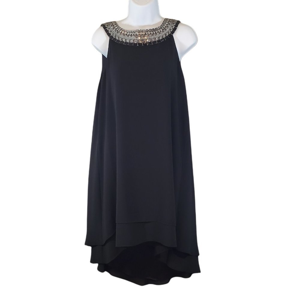 VINCE CAMUTO Embellished Neck Chiffon Hi Low Dress   Size 6